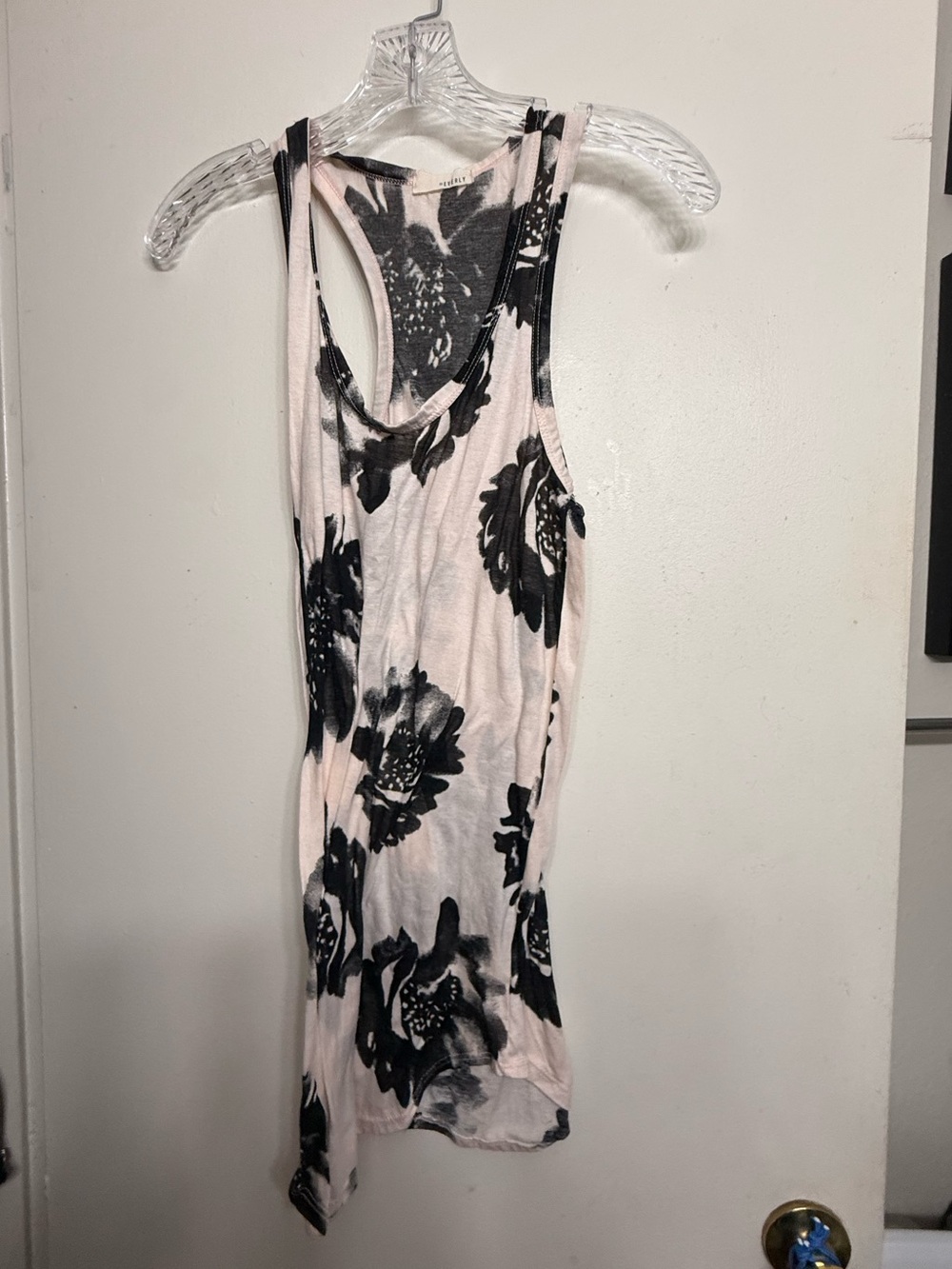 Everly Floral Racerback Tank Top Blush Pink Black Sleeveless Tunic Women’s